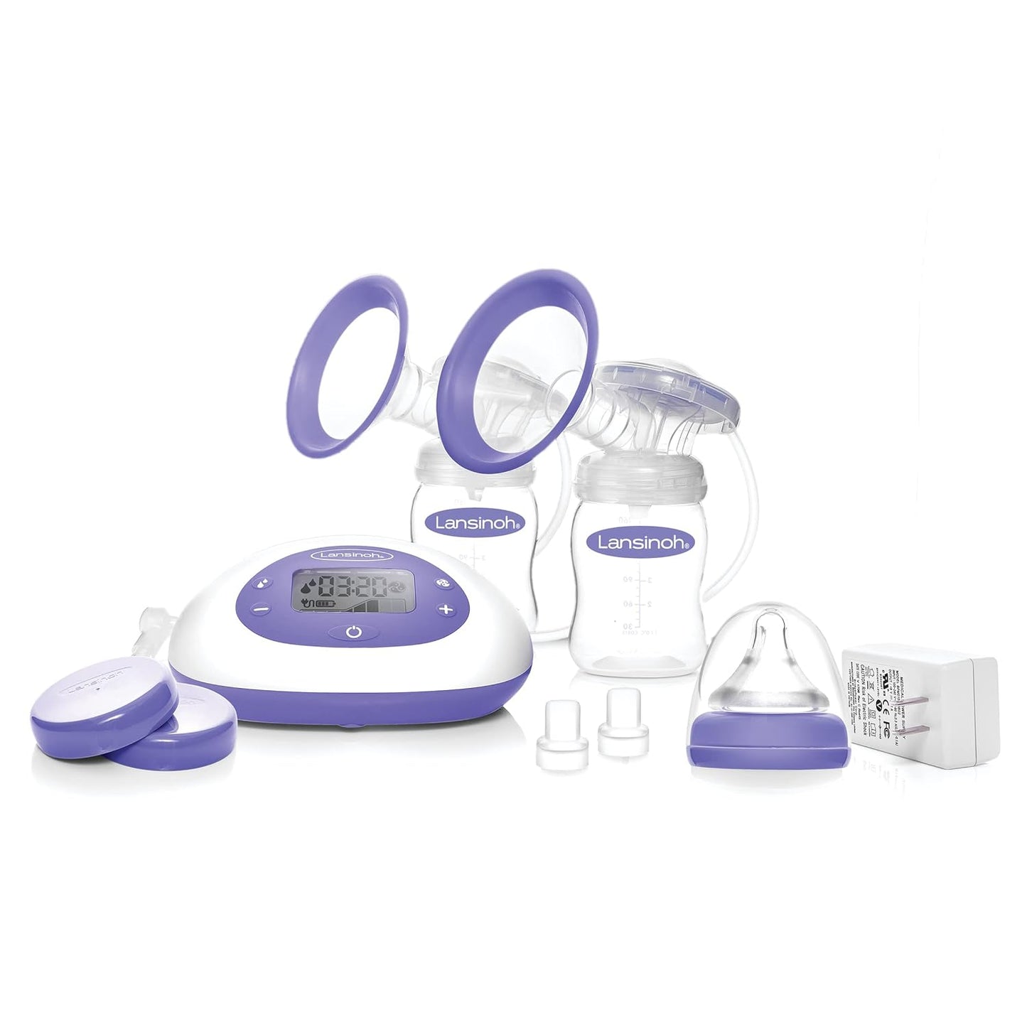 Lansinoh Signature Pro Double Electric Breast Pump, Portable Breast Pump, 3 Power Options, LCD Display, Includes Breast Pump Bag, 25mm