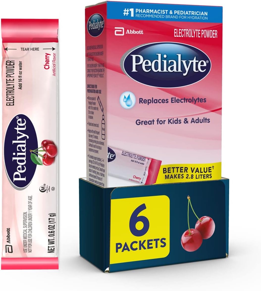 Pedialyte Electrolyte Powder Packets, Cherry, Hydration Drink, 6ct