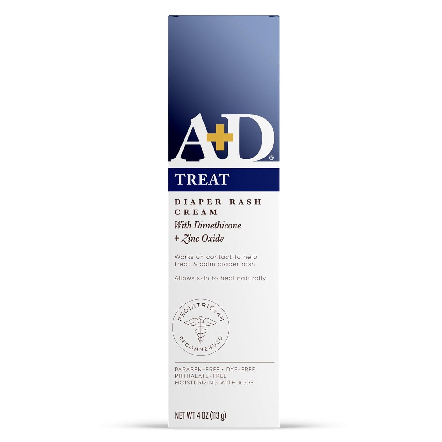 A+D Zinc Oxide Diaper Rash Treatment Cream, Dimenthicone 1%, Zinc Oxide 10%, 4 oz