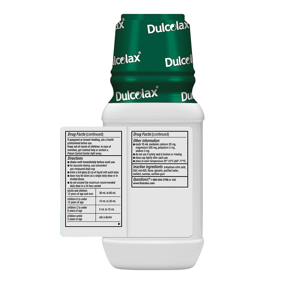 Dulcolax Liquid Laxative, Stimulant Free For Comfortable Relief, Cherry Flavor, White, 12 Fl Oz
