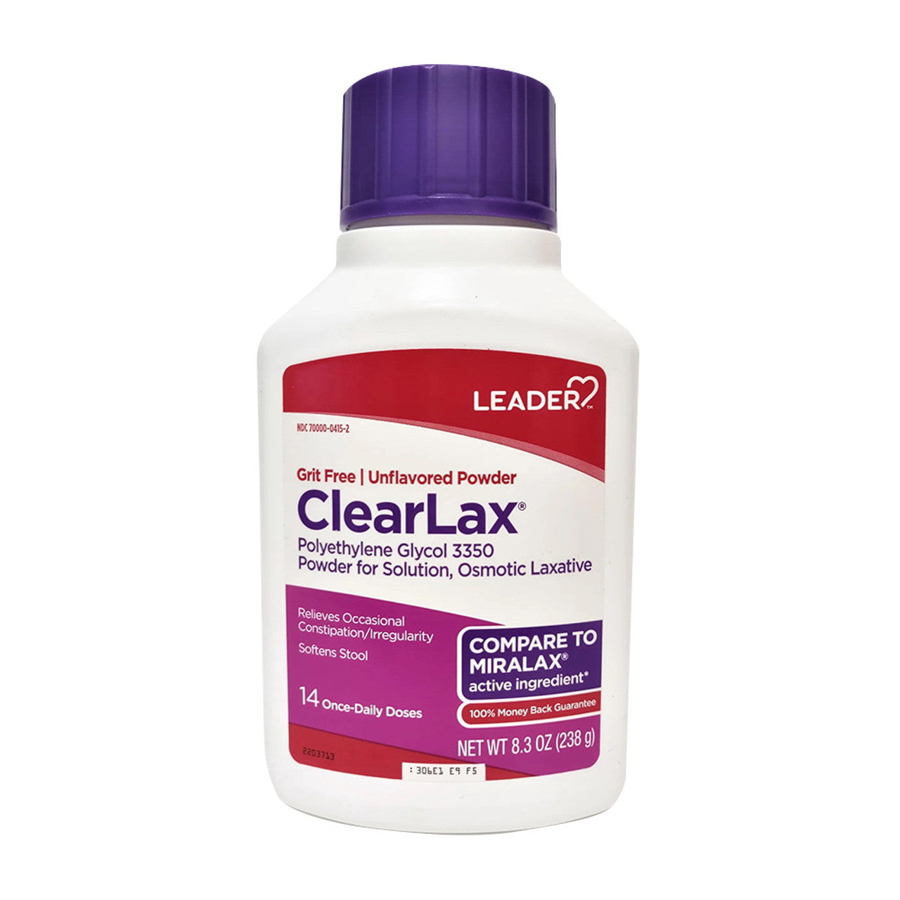 Leader ClearLax Polyethylene Glycol Powder Osmotic Laxative - 8.3 Oz