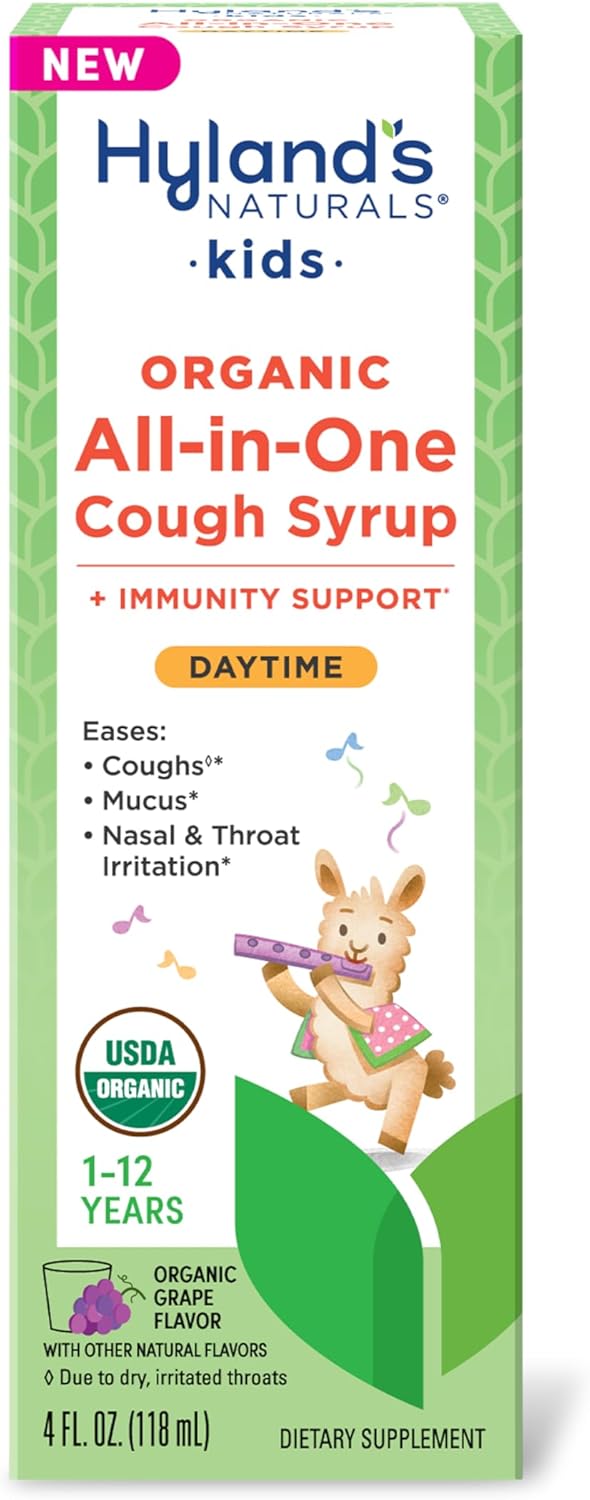 Hyland's Kids Organic All-in-One Cough Syrup Daytime - Eases Cough & Mucus Symptoms, Organic Grape, 4 Fl. Oz.