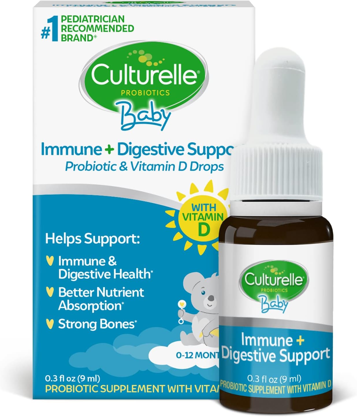 Culturelle Baby Probiotic Drops + Vitamin D, Immune & Digestive Health CareSupport for Babies, 0.3 fl oz