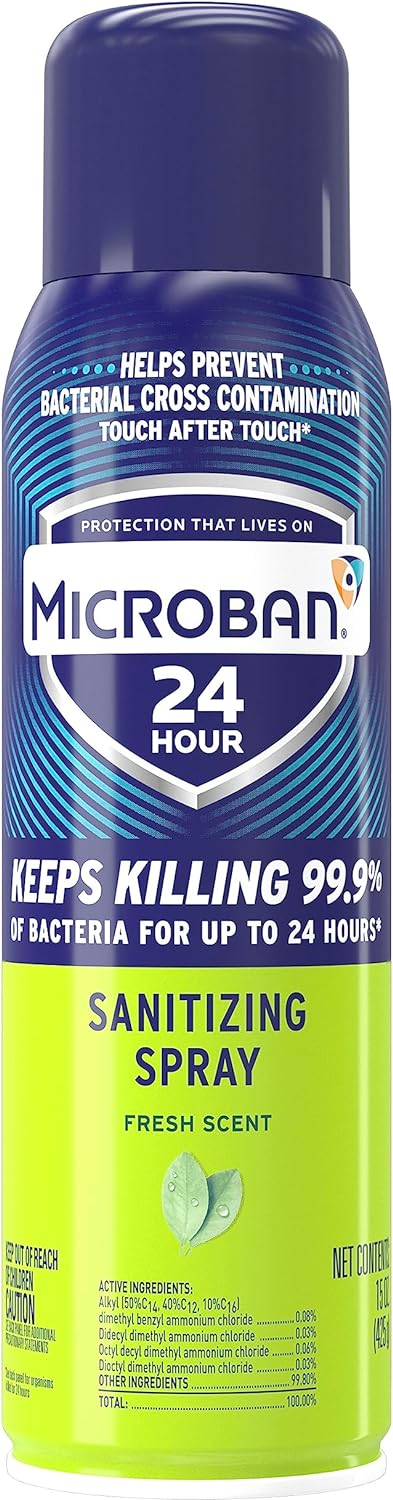 Microban 24 Hour Disinfectant Sanitizing Spray, Fresh Scent, 15Oz