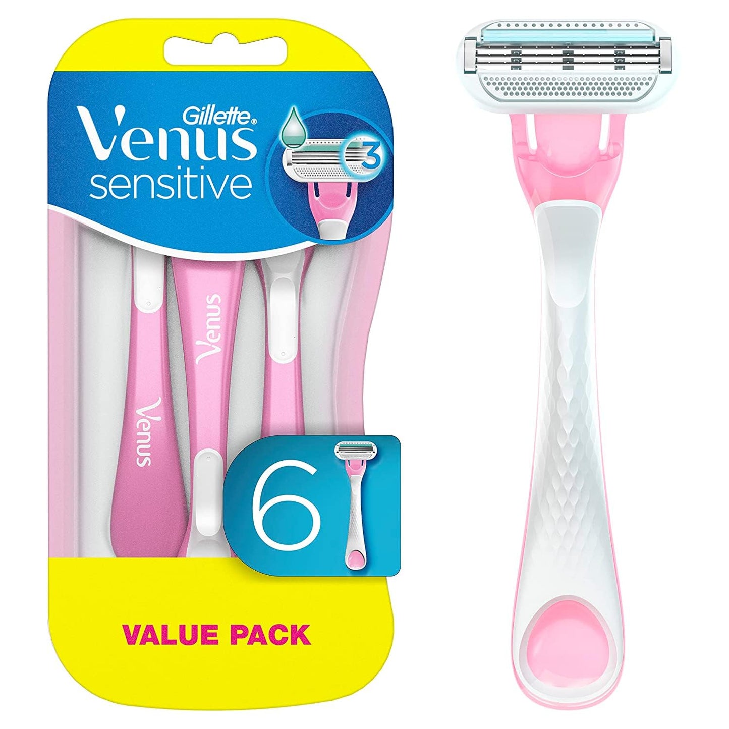 Gillette Venus Sensitive Disposable Razors for Women with Sensitive Skin, 6 ct