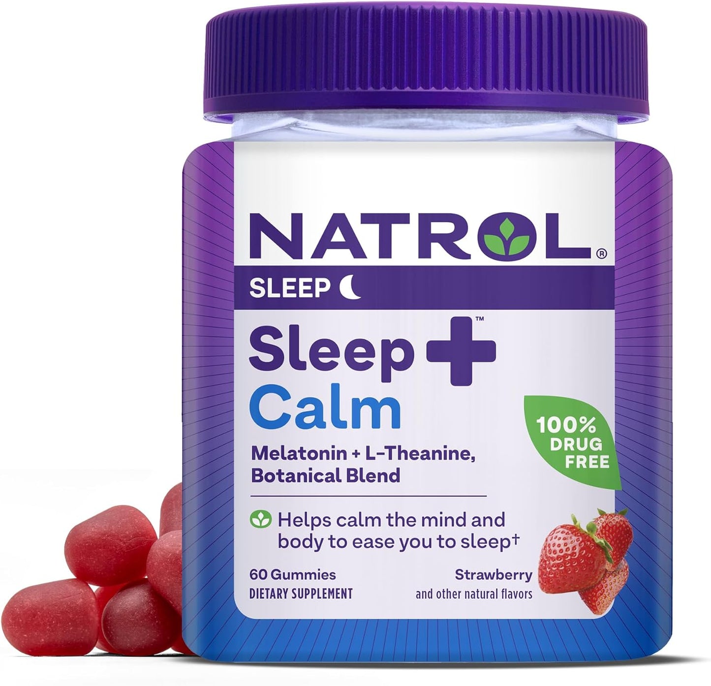 Natrol Sleep+ Calm Gummies, Drug Free Sleep Aid Supplement, 60 Gummies