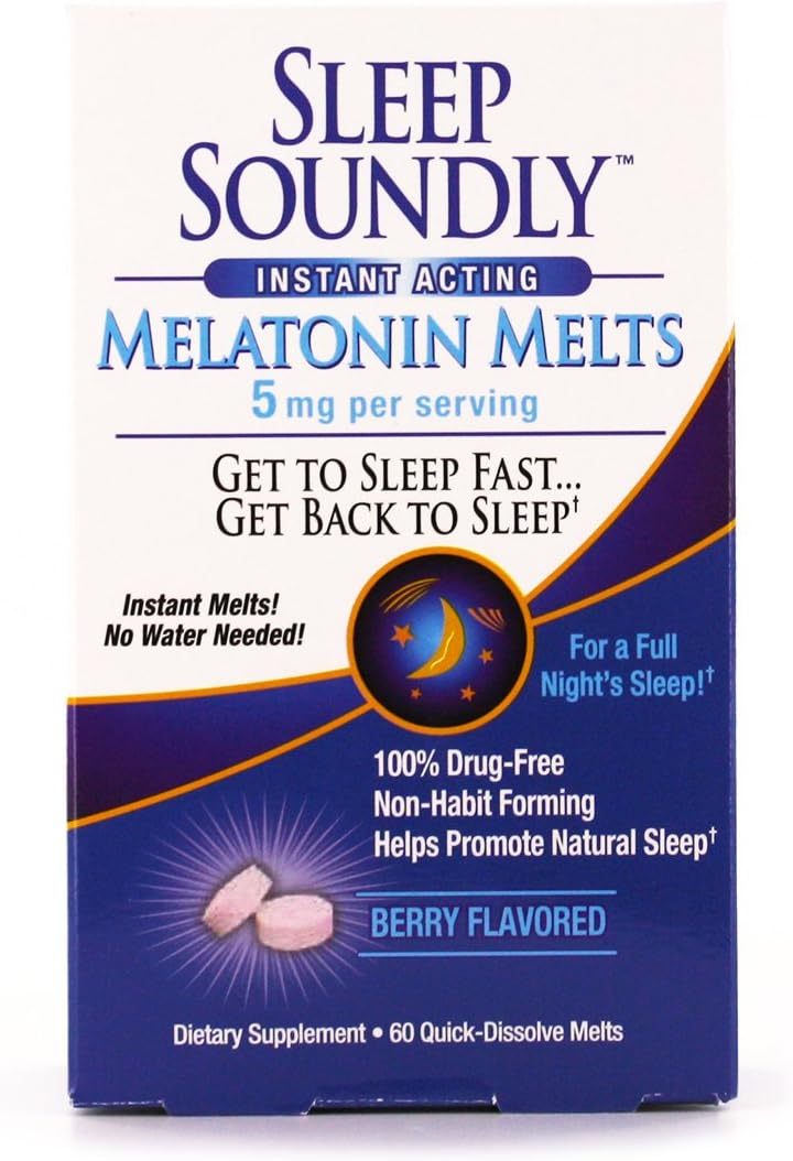 Sleep Soundly Melatonin Melts 5 mg Berry Flavor, Night time Sleeping Aid for Adults 60 ct