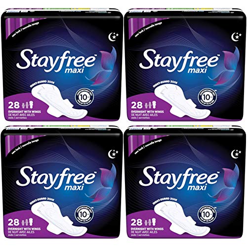 Stayfree Maxi, Overnight Pads With Wings, Unscented, 28 Ct