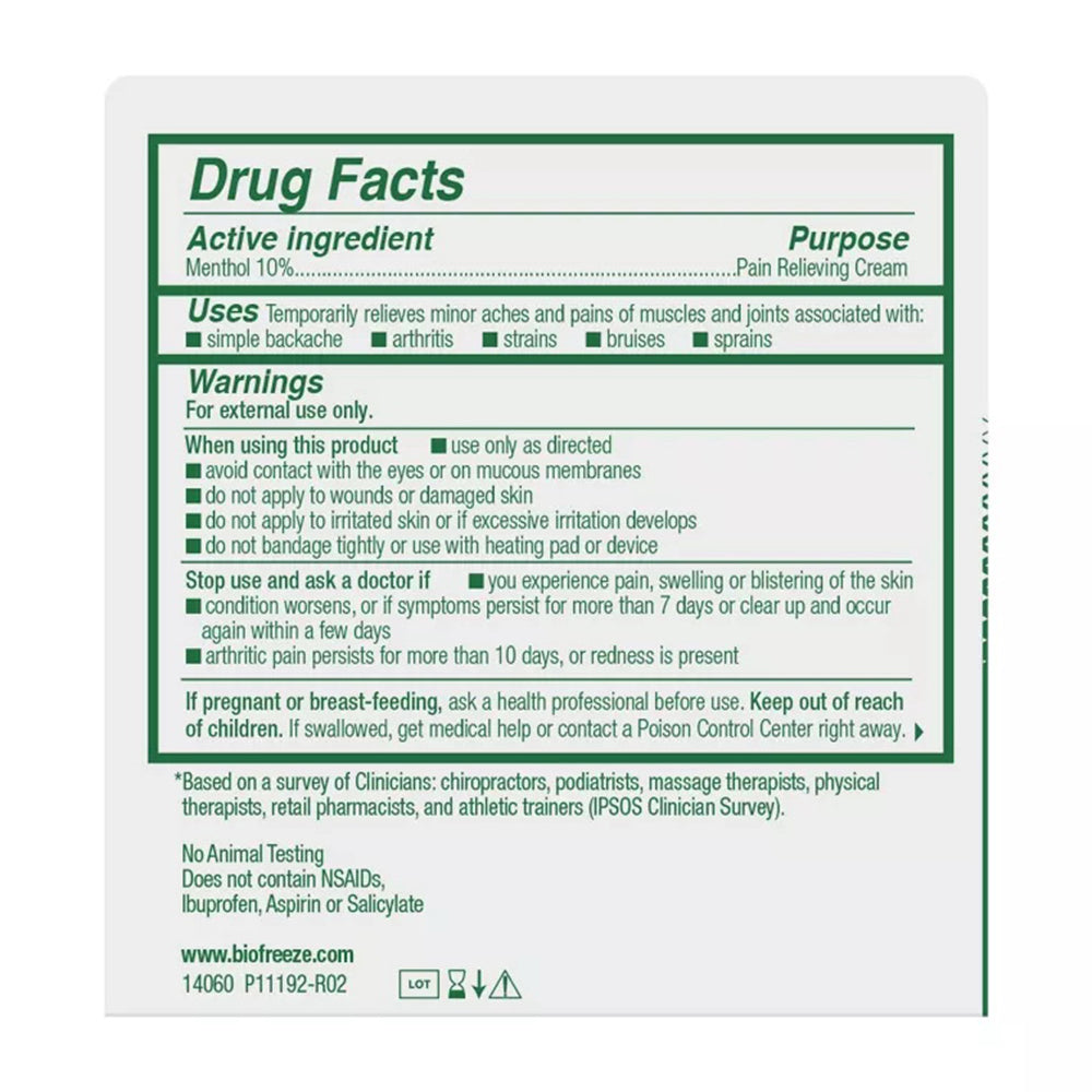 Biofreeze Menthol Pain Relief Cream - 3 Oz