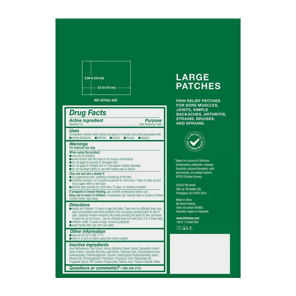 Biofreeze Menthol Pain Relieving Patches