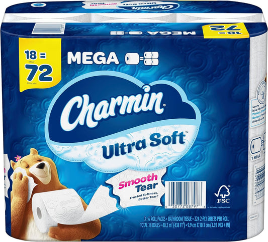 Charmin Ultra Soft Toilet Paper 18 Mega Rolls, 224 Sheets Per Roll