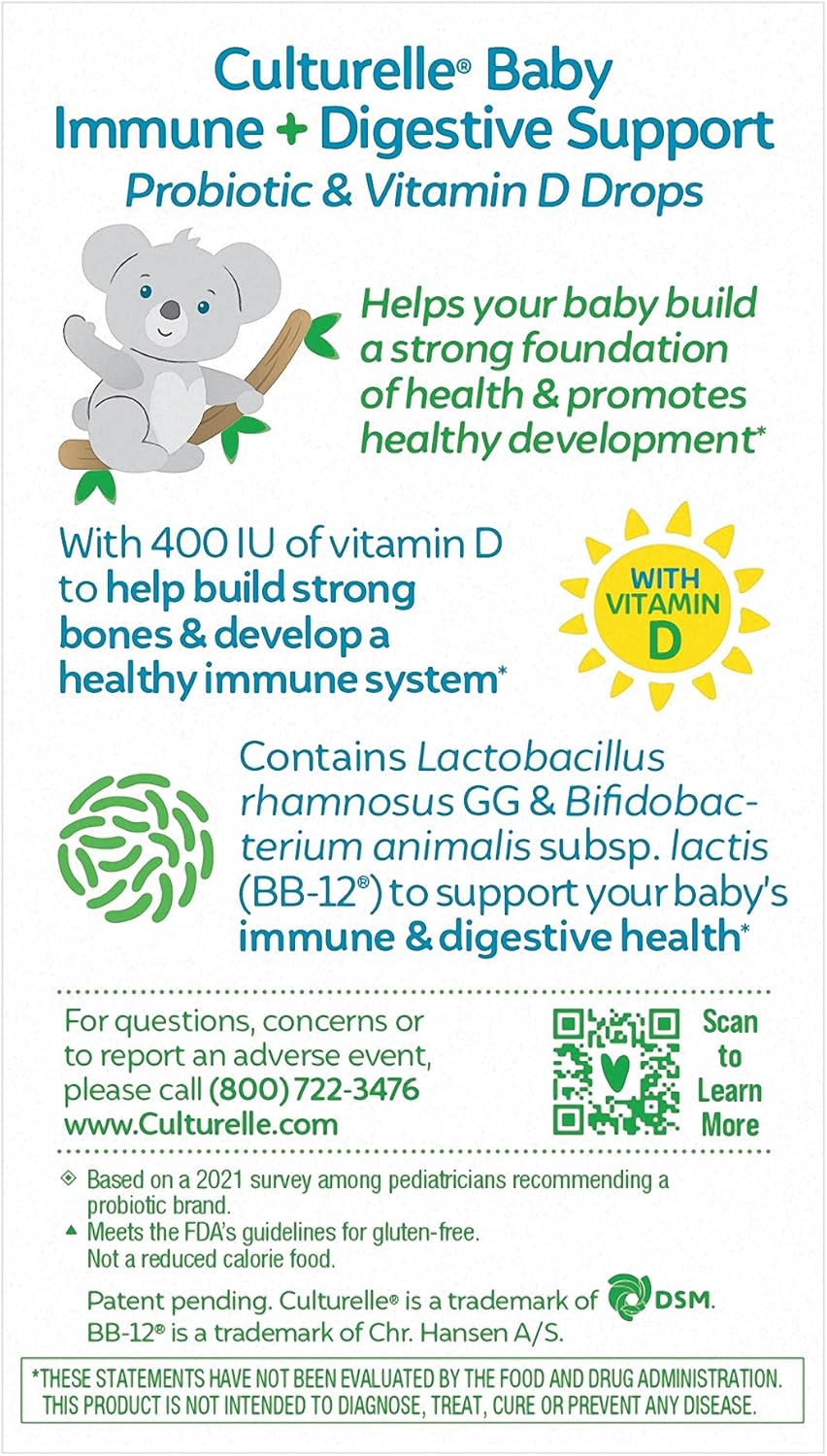 Culturelle Baby Probiotic Drops + Vitamin D, Immune & Digestive Health CareSupport for Babies, 0.3 fl oz