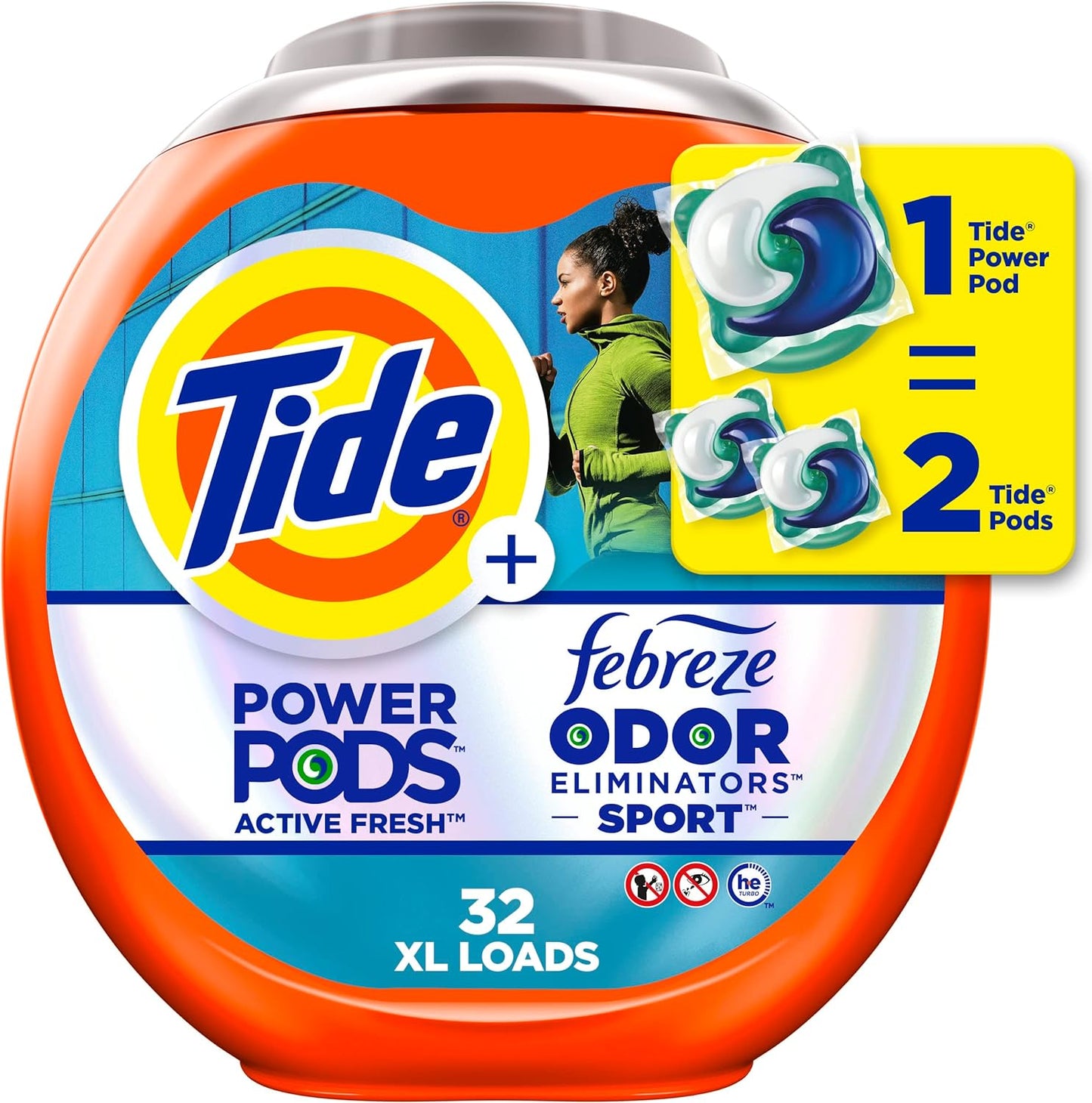 Tide Power Pods Laundry Detergent Pacs With Febreze Sport, 32 Count