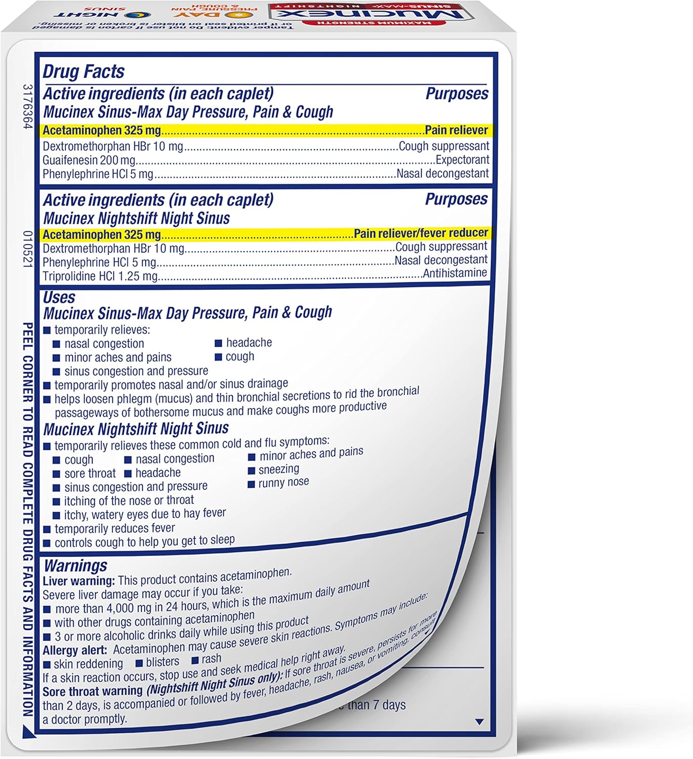 Mucinex Maximum Strength Sinus-Max (Day) Pressure, Pain & Cough & Nightshift (Night) Sinus 20 Caplets