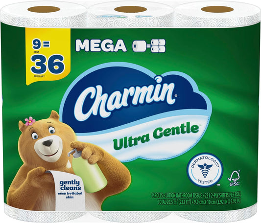 Charmin Ultra Gentle Toilet Paper, 9 Mega Rolls, 231 Sheets Per Roll