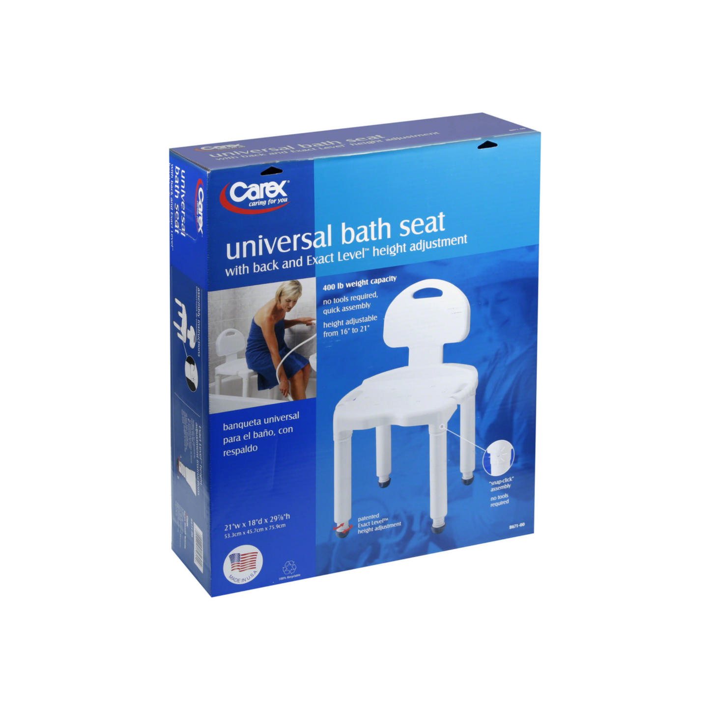 Carex Universal Bath Seat With Back 1 Ea