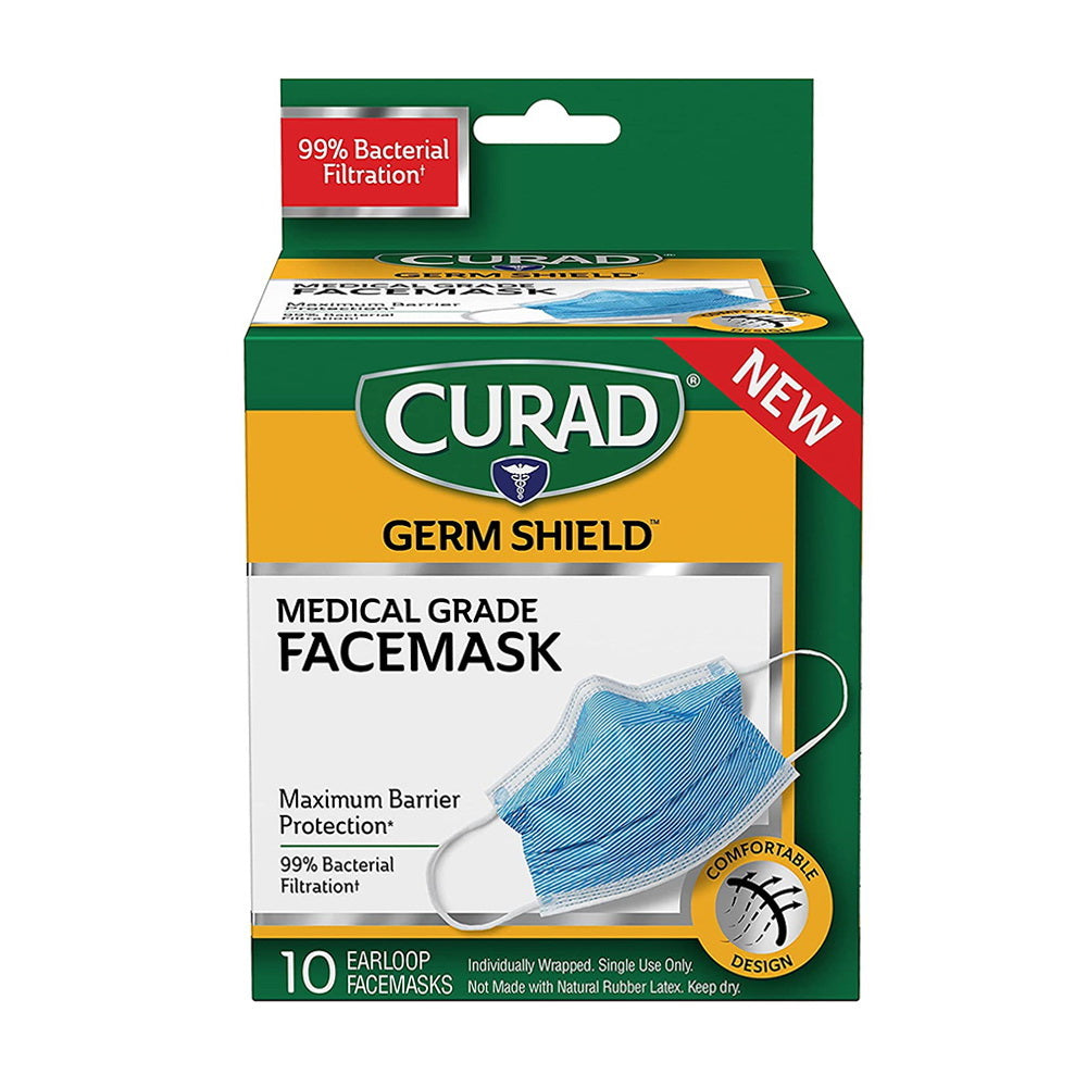 Curad Germ Shield Maximum Barrier Face Mask With Earloops 10 Count
