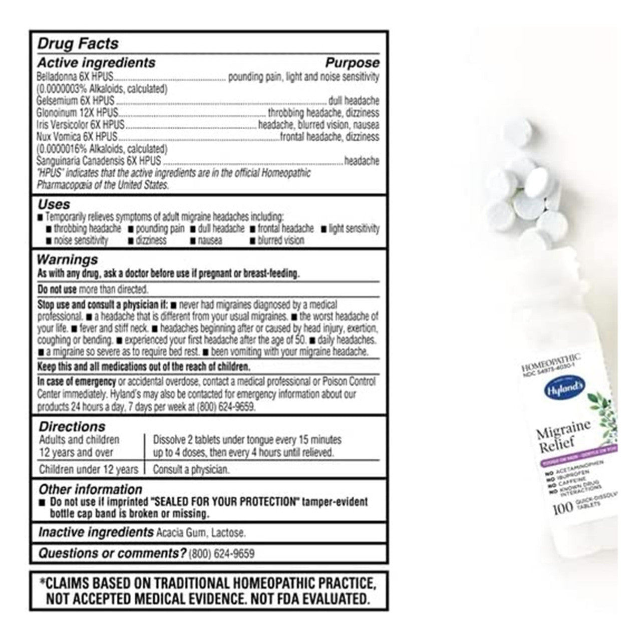 Hylands Migraine Relief Quick Dissolving Tablets, 100 Ea