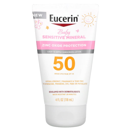 Eucerin, Baby, Sensitive Mineral Sunscreen Lotion, SPF 50, 4 fl oz
