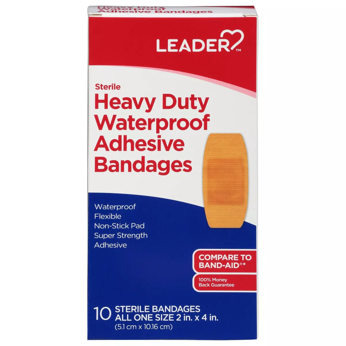 Leader Sterile Heavy Duty Waterproof Adhesive Bandages - 10 ea