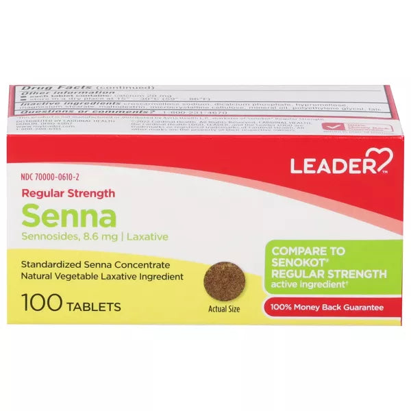 Leader Tablets 8.6 mg Regular Strength Senna - 100 Tablets