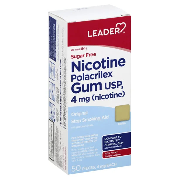 Leader Nicotine Gum 4 Mg Original Flavor Sugar Free - 50 Ct