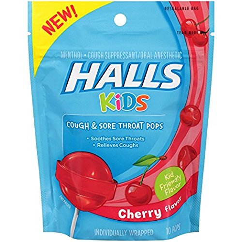 Halls Kids Cherry Cough And Sore Throat Pops, 10 Pops