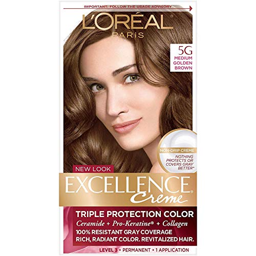 L'Oreal Paris Excellence Creme Permanent Triple Care Hair Color, 5G Medium Golden Brown, 1 Kit