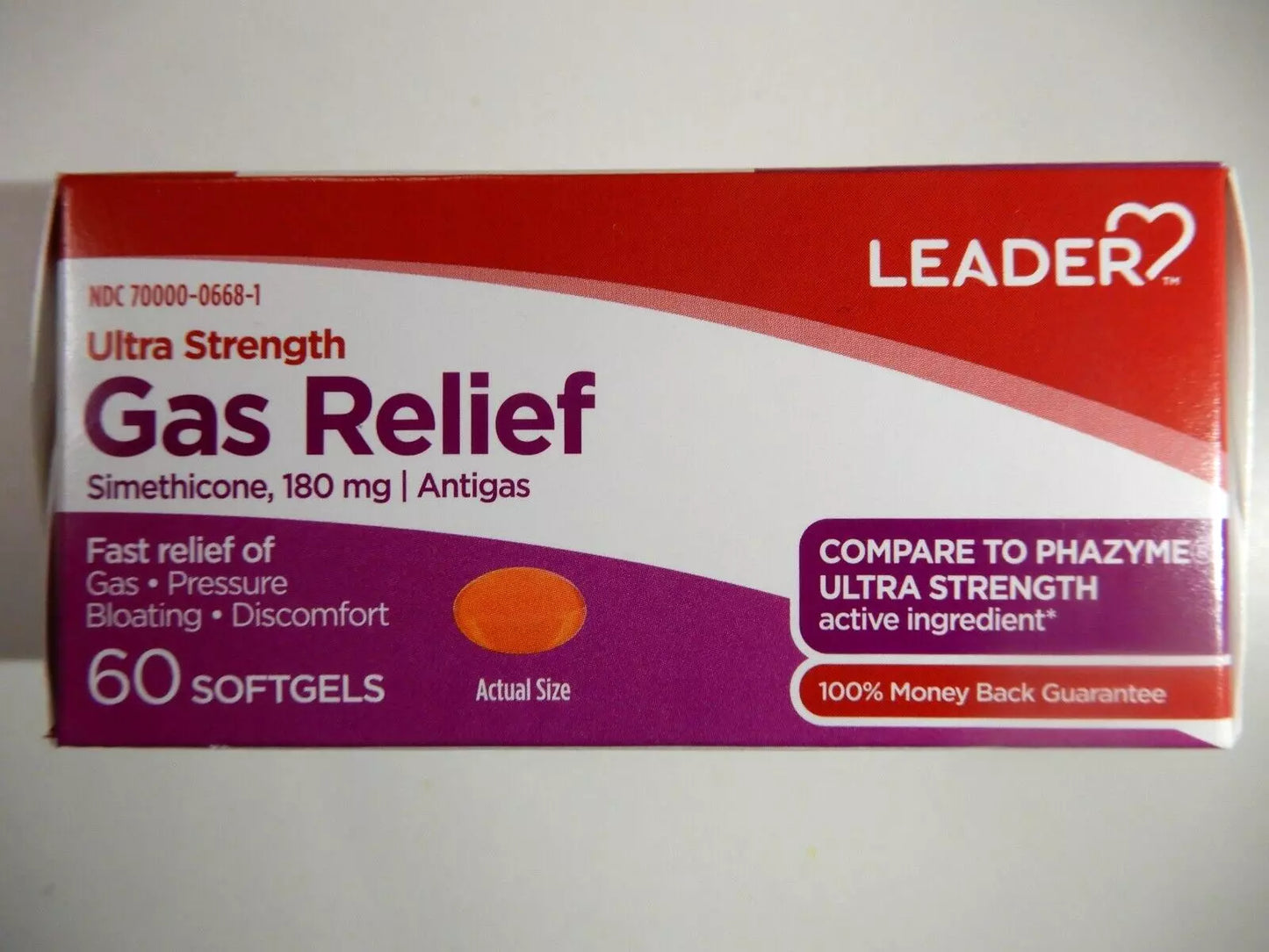 Leader Ultra Strength Gas Relief Simethicone 180mg - 60 Softgels