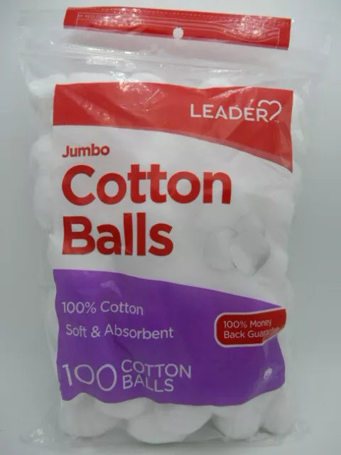 Leader Resealable Jumbo 100% Cotton Balls - 100 Count