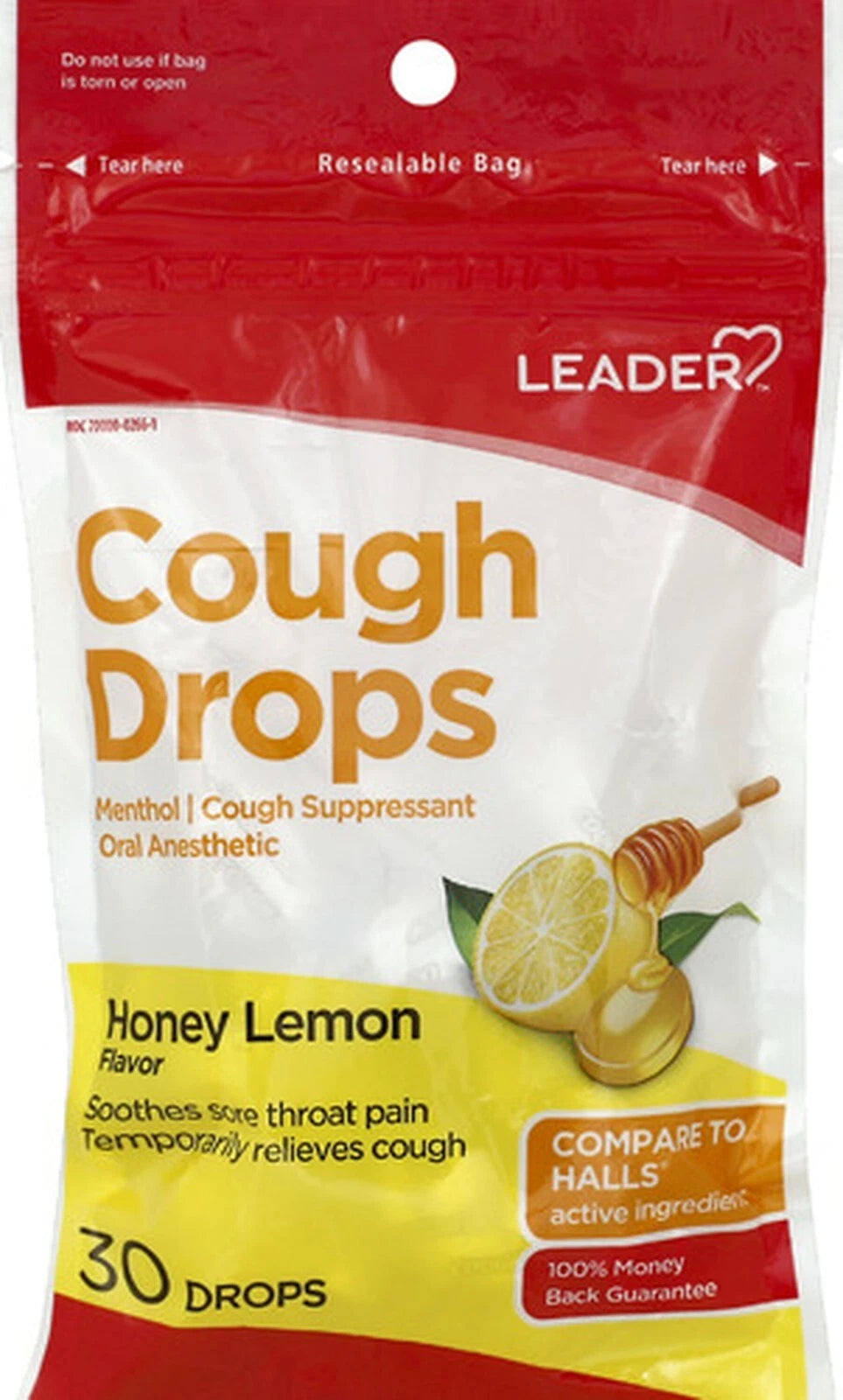 Leader Menthol Cough Drops Honey Lemon Flavor - 30 Drops