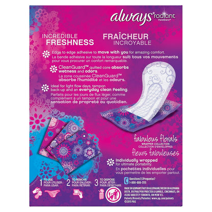 Always Radiant Daily Liners Regular, Up To 100% Odor-Free, 48 Ct