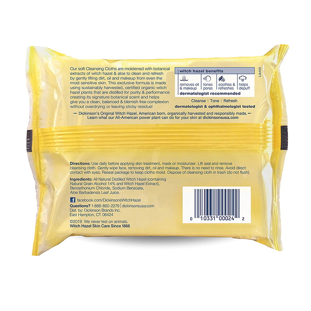 Dickinson'S Original Witch Hazel Daily Refreshingly Clean Cleansing Cloths 25 Ea