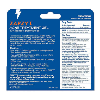 Zapzyt Maximum Strength 10% Benzoyl Peroxide Acne Treatment Gel 1 Oz.
