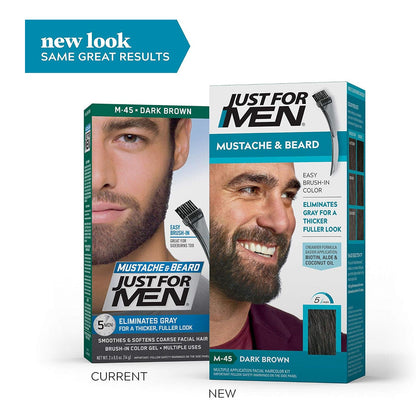 Just For Men Brush-In Mustache, Beard And Sideburns, Dark Brown - Kit