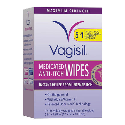 Vagisil Anti-Itch Medicated Wipes, Maximum Strength 12 Ea