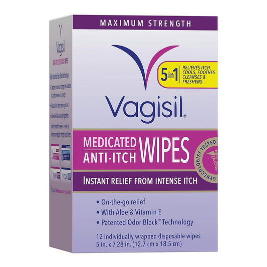 Vagisil Anti-Itch Medicated Wipes, Maximum Strength 12 Ea