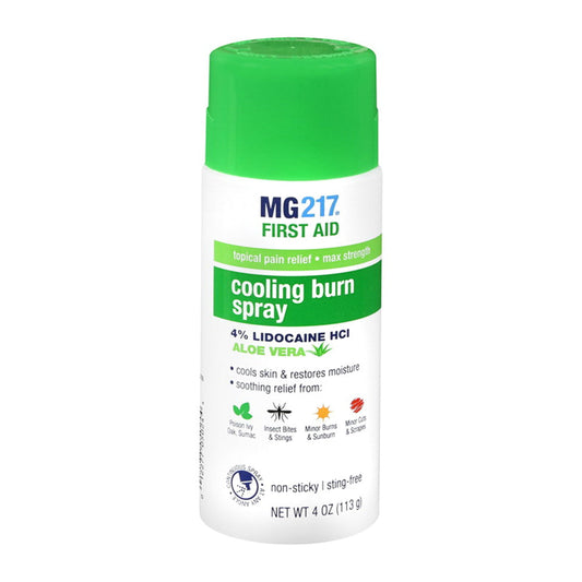 Mg217 Maximum Strength Pain Relief Cooling Burn Spray, With Lidocaine And Aloe Vera, 4 Oz