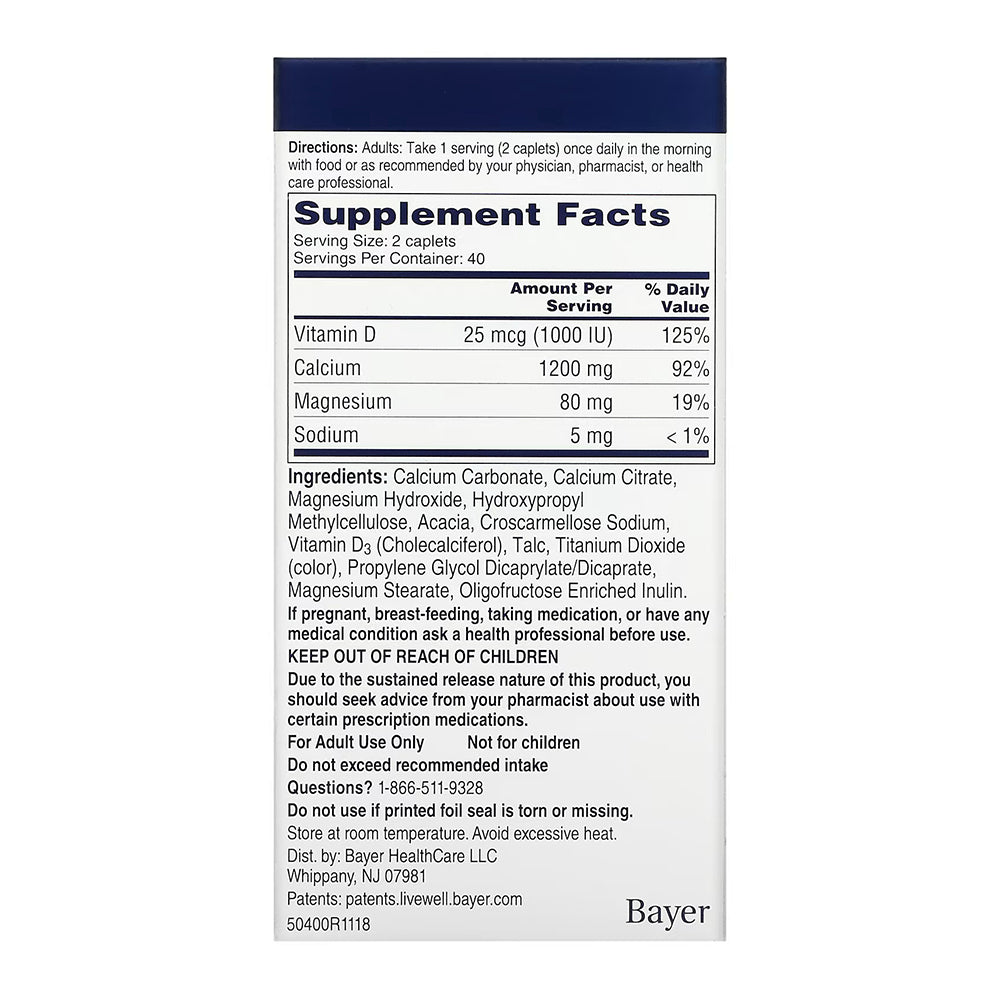 Bayer Citracal Slow Release 1200 With Calcium+D3 Coated Caplets, 80 Ea