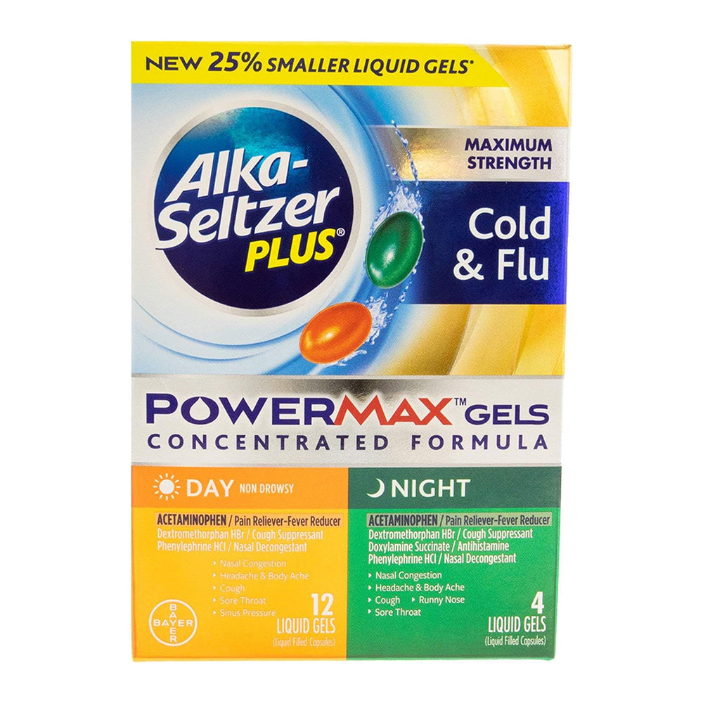 Alka-Seltzer Plus Maximum Strength Cold & Flu Powermax Gels Day & Night - 16 Ct