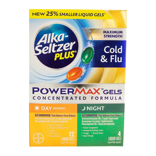 Alka-Seltzer Plus Maximum Strength Cold & Flu Powermax Gels Day & Night - 16 Ct