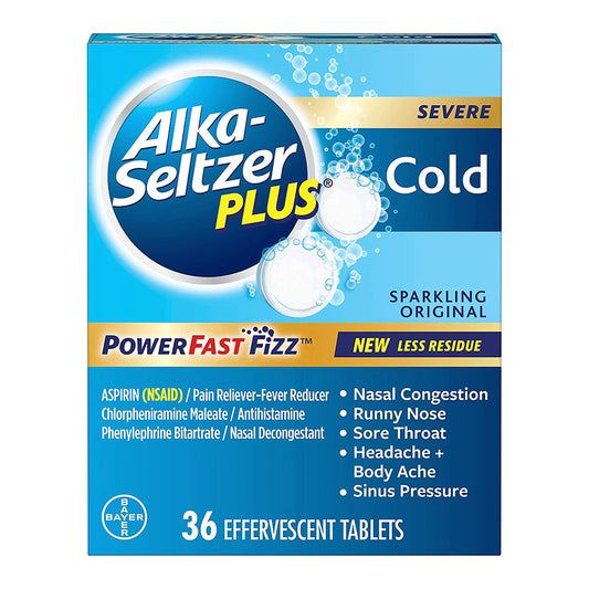 Alka-Seltzer Plus Severe Cold Sparkling Original Power Fast Fizz Efervesent Tablets - 36 Ct