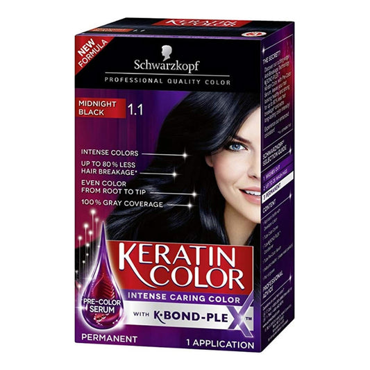 Schwarzkopf Keratin Color Intense Caring Cream, #1.1 Midnight Black, 1 Ea