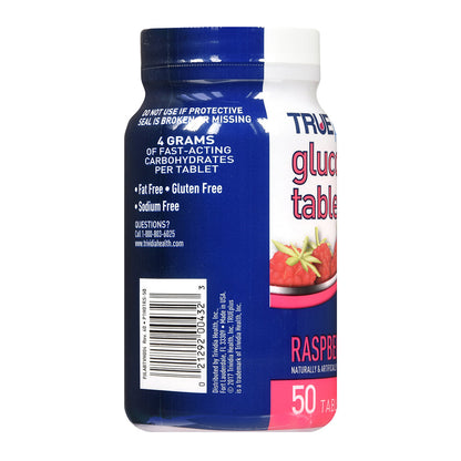 Trueplus Glucose Tablets, Raspberry Flavor - 50Ct