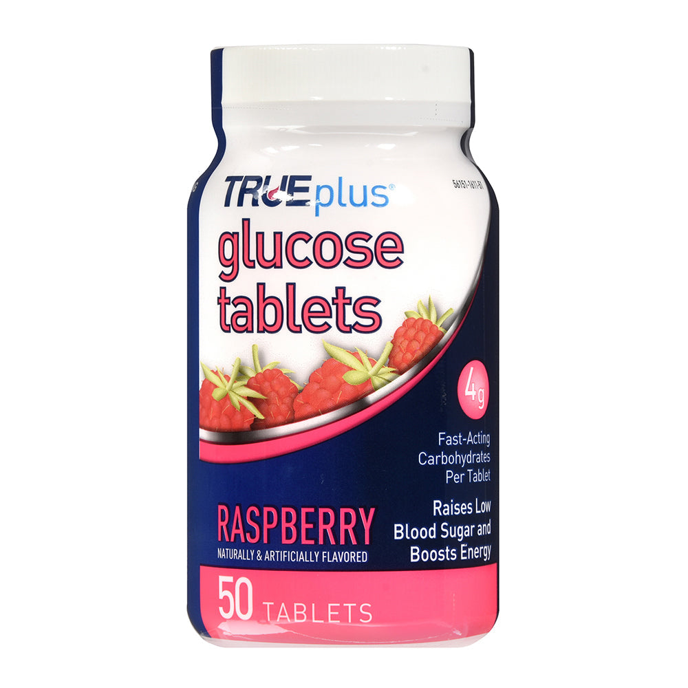 Trueplus Glucose Tablets, Raspberry Flavor - 50Ct