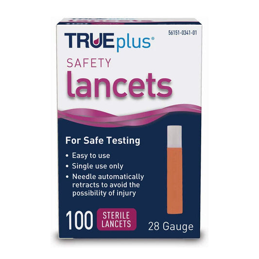 Trueplus Safety Lancets 28 Gauge - 100 Ct