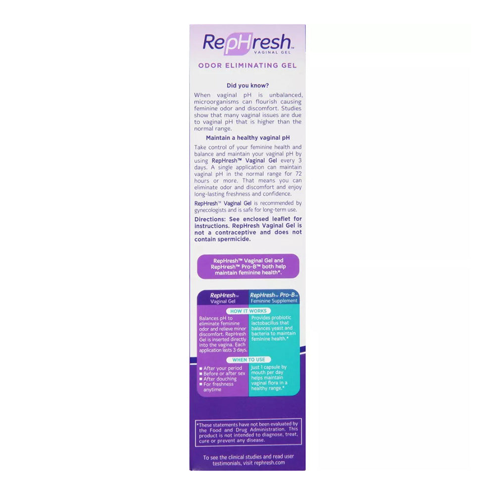 Rephresh Vaginal Gel, Odor Eliminating Gel, 4 Ea