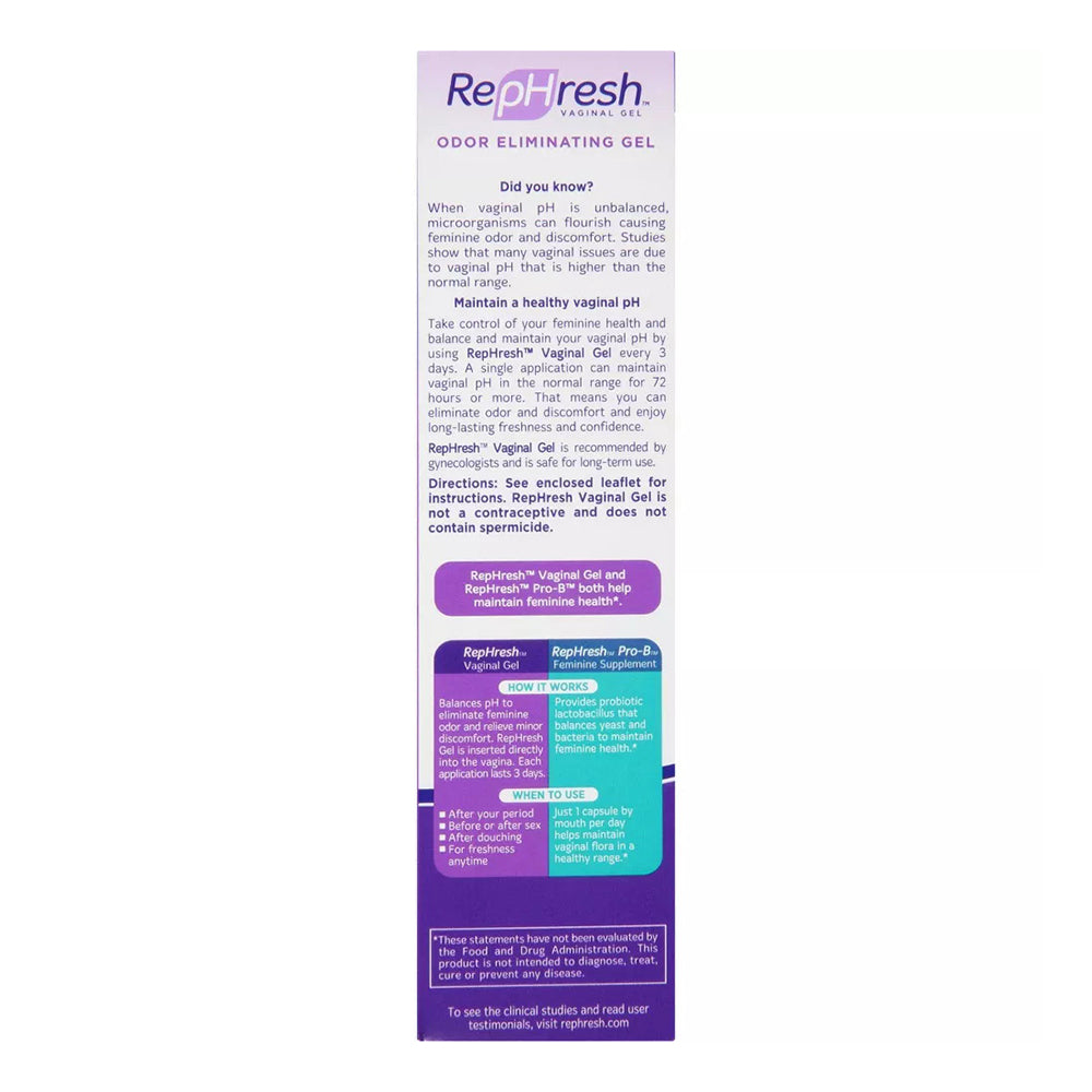 Rephresh Vaginal Gel, Odor Eliminating Gel, 4 Ea
