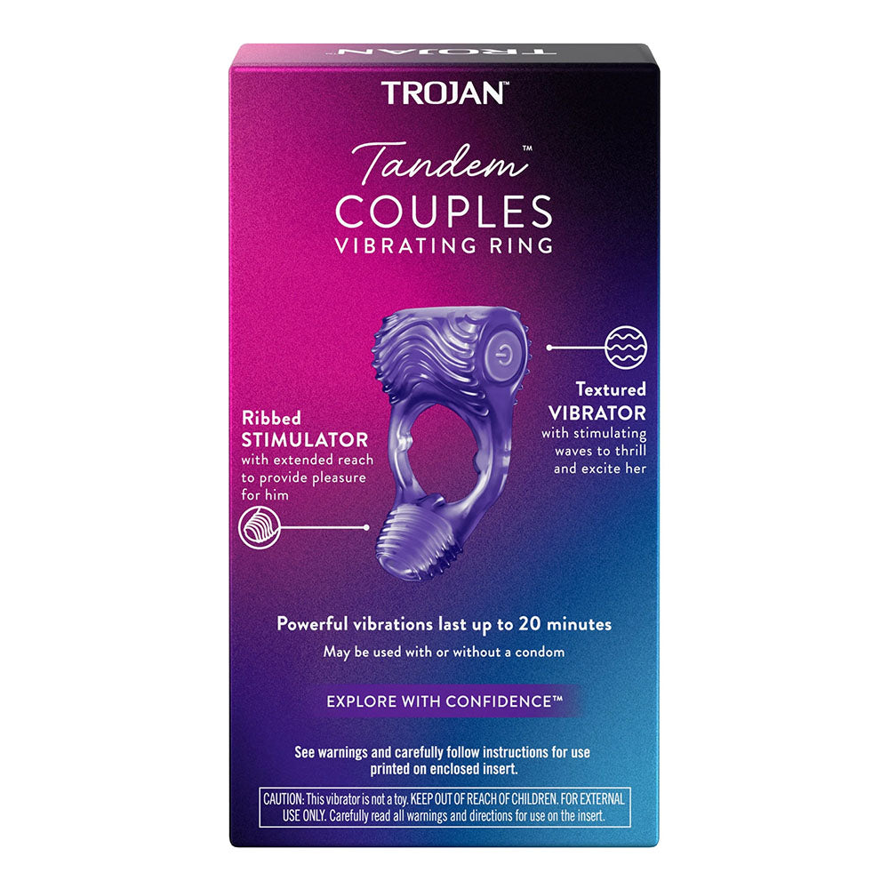 Trojan Vibrations Tandem Couples Vibrating Ring, Personal Massager, 1 Count, Violet