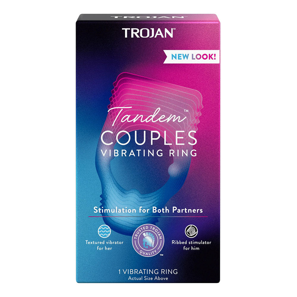 Trojan Vibrations Tandem Couples Vibrating Ring, Personal Massager, 1 Count, Violet
